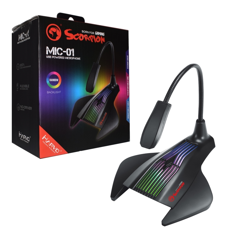Marvo Scorpion MIC-01 USB RGB LED Black Gaming Microphone image 1