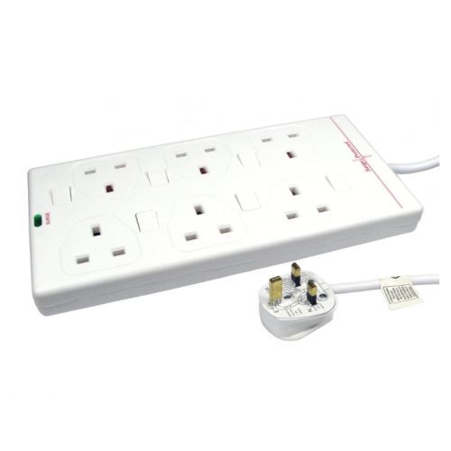 Mains Power Multi Socket Extension Lead, 6-Way, 3M Cable, Surge Protected, Individually Switched image 1