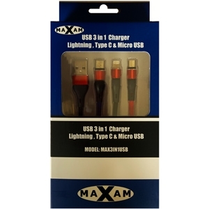 USB Charger 3 IN 1 (Lightning/TypeC/MicroUSB/) - MAXAM image 1