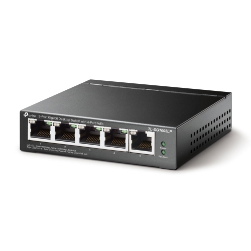 TP-LINK (TL-SG1005LP) 5-Port Gigabit Unmanaged Desktop Switch, 4-Port PoE, Intelligent Power, Steel Case image 1