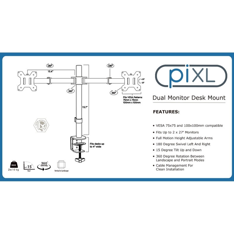 piXL Double Monitor Arm, For Upto 2 x 27 inch Monitors image 3