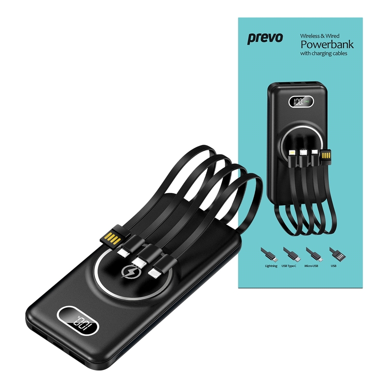 PREVO Wireless and Wired Powerbank with charging cables image 1