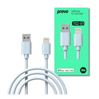 Prevo USB-LIGHTNING-2M Lightning Cable, USB 2.0 A (M) to Apple Lightning (M), 2m, White, MFI Certified, Fast Charging up to 2.1A, Data Sync Rate up to 480Mbps, Superior Design & Performance