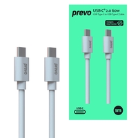 Prevo USB 2.0 60W C to C PVC cable, 20V/3A, 480Mbps, White, Superior Design & Performance