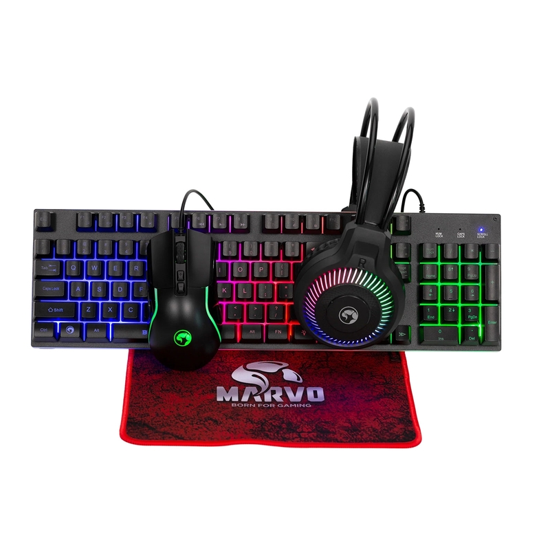 Marvo Scorpion Loot 40 4 in 1 RGB Gaming UK Layout Keyboard, Mouse, Headset and Mat Bundle (Black) image 1