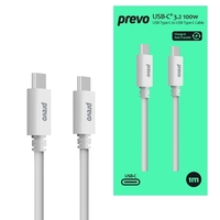 Prevo USB 3.2 100W C to C cable, 20V/5A, 10GB/20GB/s, White, Superior Design & Performance