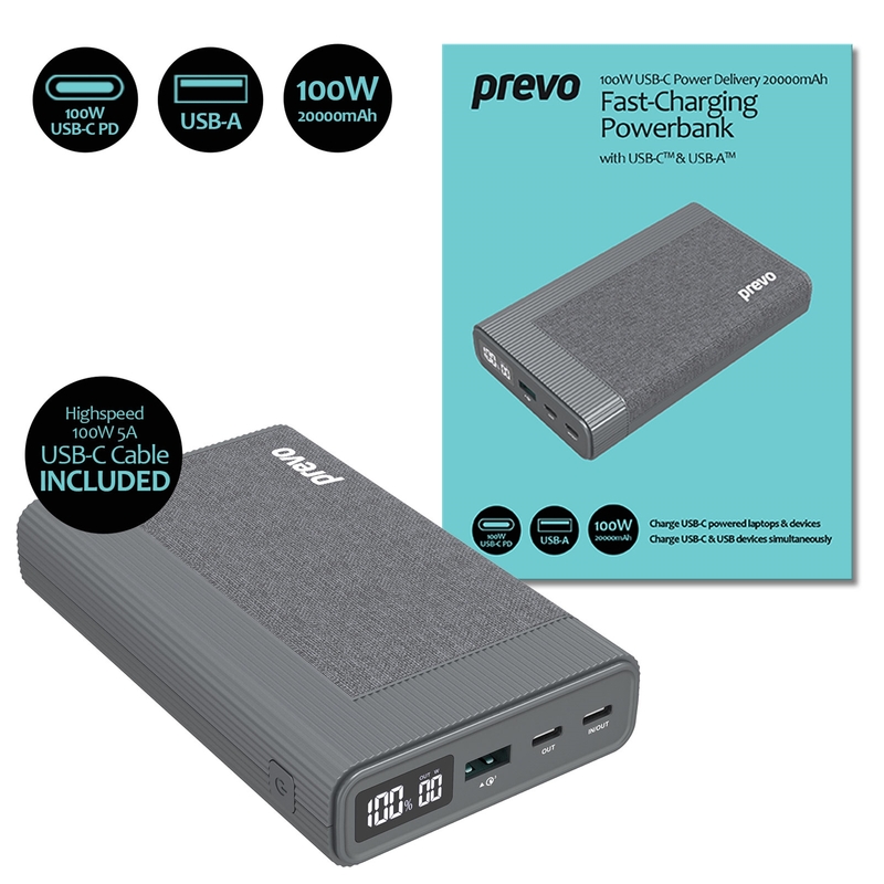 Prevo Fast-Charging Powerbank with USB-C & USB-A image 1