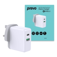 PREVO QC72 MAINS CHARGER 65W USB & TYPE C